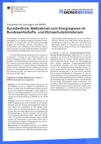 Cover der PDF "Kurzüberblick: Maßnahmen zum Energiesparen im Bundeswirtschafts- und Klimaschutzministerium"