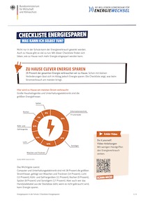Cover der PDF "Schüler-Checkliste: Energiesparen zu Hause"