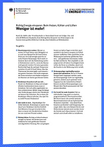 Cover der PDF "Energiespartipps – Heizen, Kühlen und Lüften"