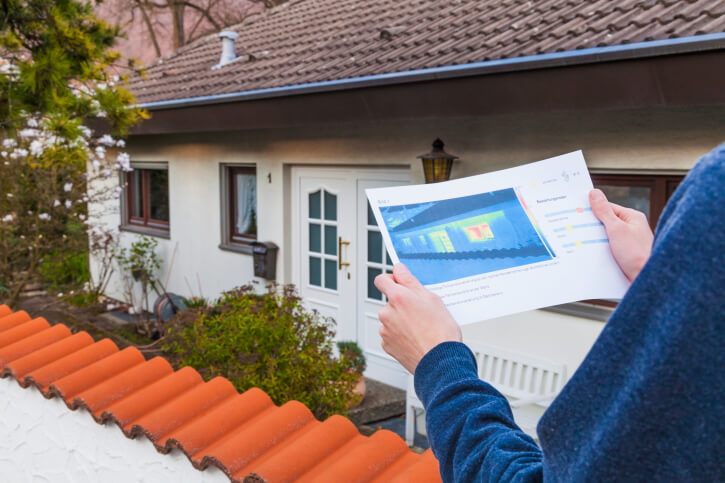 Wärmebild zeigt die Energieeffizienz eines Wohnhauses