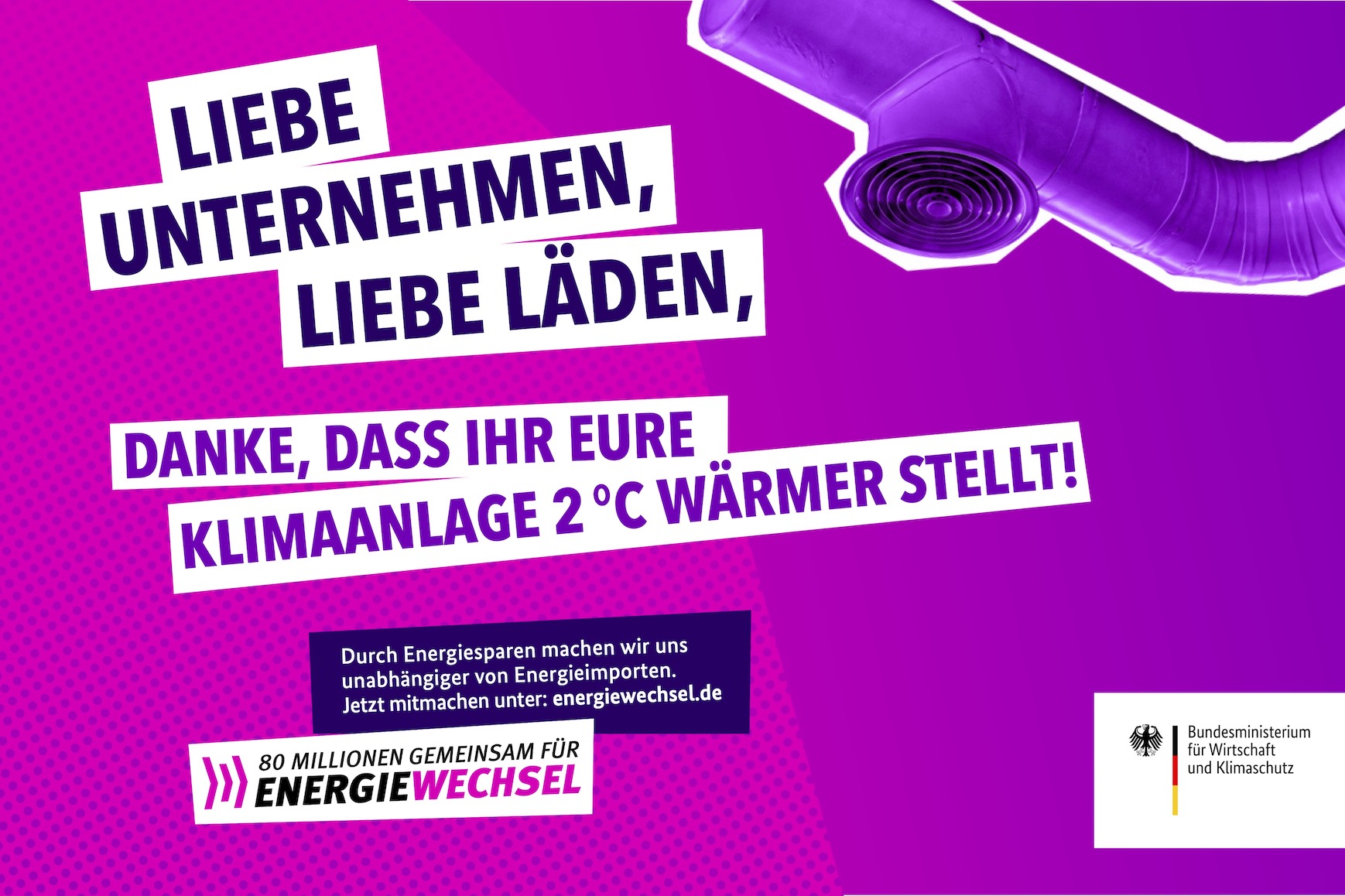 Kampagnenmotiv „Liebe Unternehmen, liebe Läden” | 80 Millionen gemeinsam für Energiewechsel
