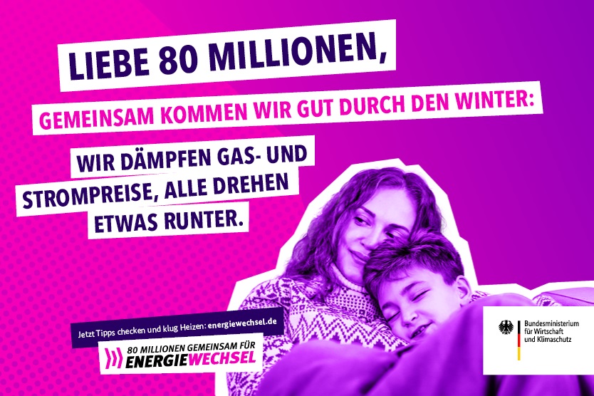 Kampagnenmotiv „Liebe 80 Millionen“ (Energiepreisbremsen) | 80 Millionen gemeinsam für Energiewechsel