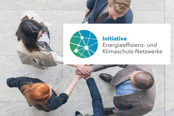 Logo Initiative Energieeffizienz- und Klimaschutz-Netzwerke und dahitner Menschen, die sich in der Mitte die Hand reichen